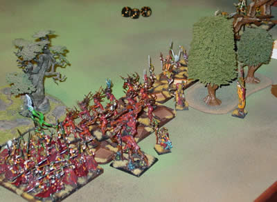 Eternal Guard with Highlord, Dryads, Wardancers, Warhawk Riders. Cowering in the backlines: Treeman Ancient, Spellsinger 1, Alter Noble and Spellsinger 2