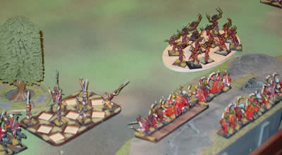 Glade Riders, Wardancers, Dryads with two units of Glade Guard on the hill